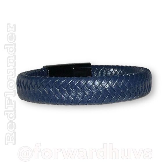 Blue Braided Vegan Leather Bracelet | Magnetic Clasp - Picture 3 of 9